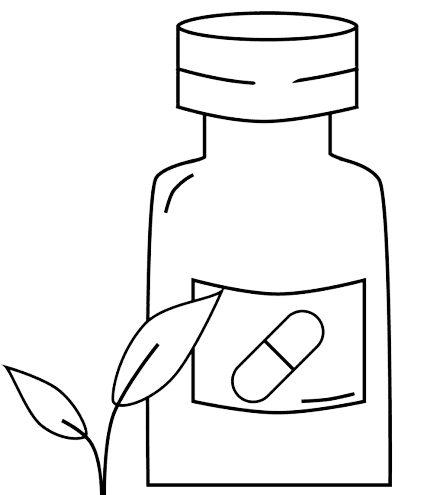 icon of a supllment bottle next to a plant
